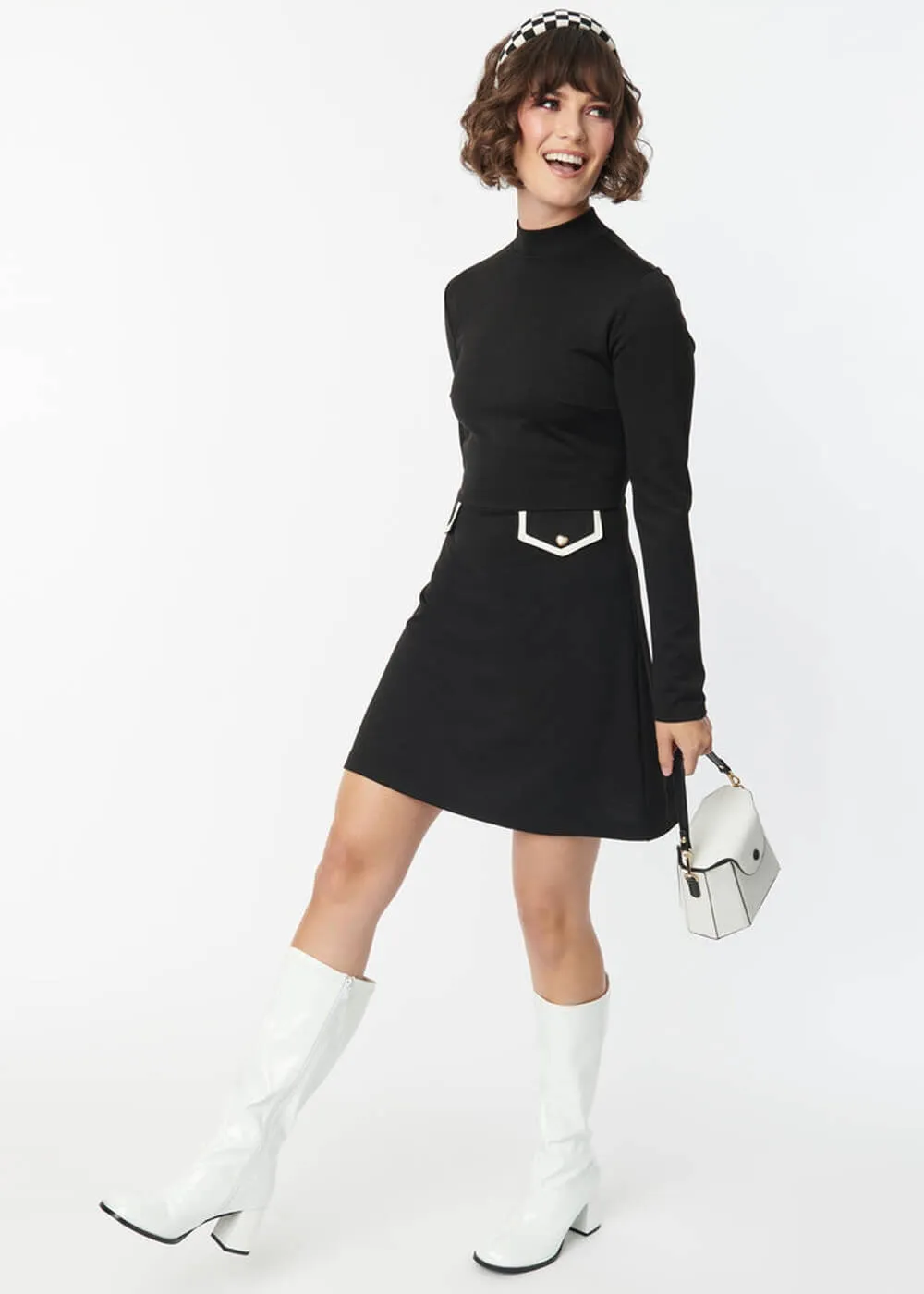 Unique Vintage Smak Parlor Mock Turtleneck 60's Dress Black