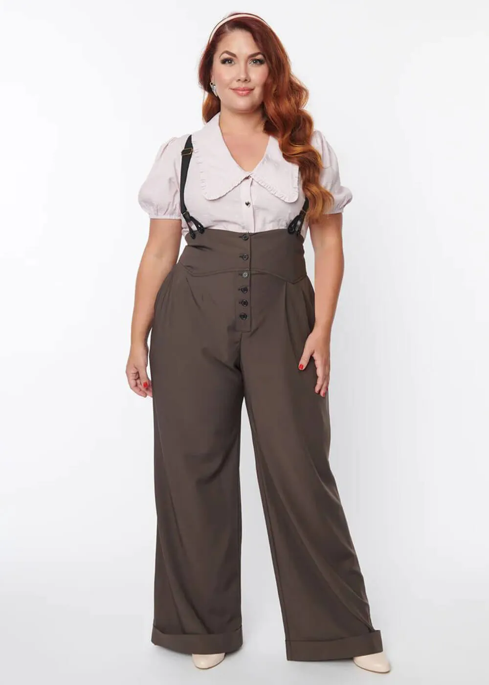 Unique Vintage Thelma 40's Trousers with Braces Gray