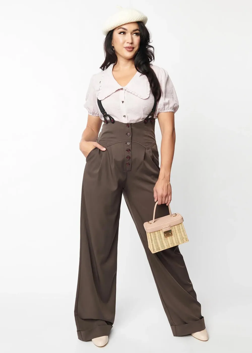 Unique Vintage Thelma 40's Trousers with Braces Gray