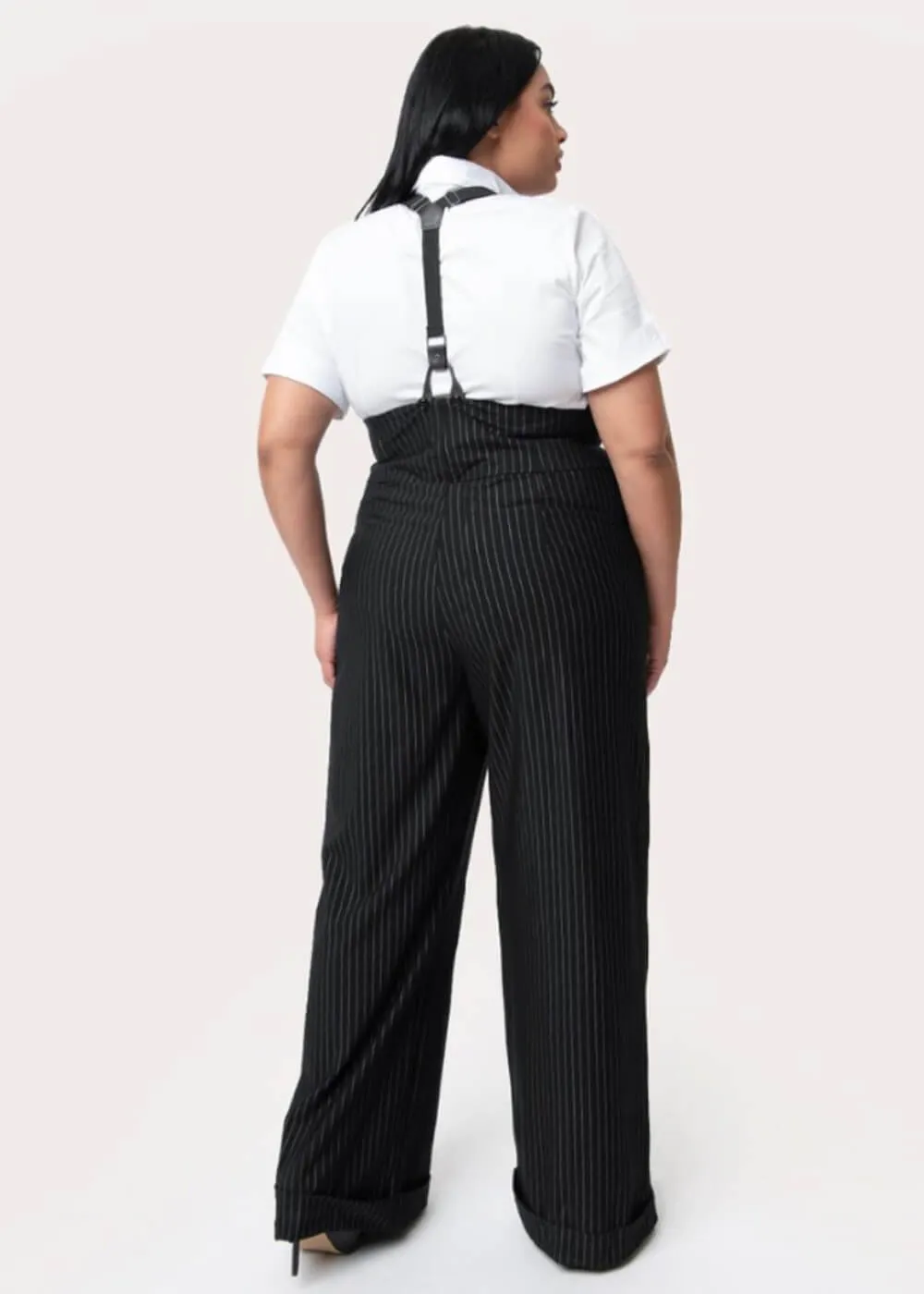 Unique Vintage Thelma Pinstripe 40's Pants with Braces Black White