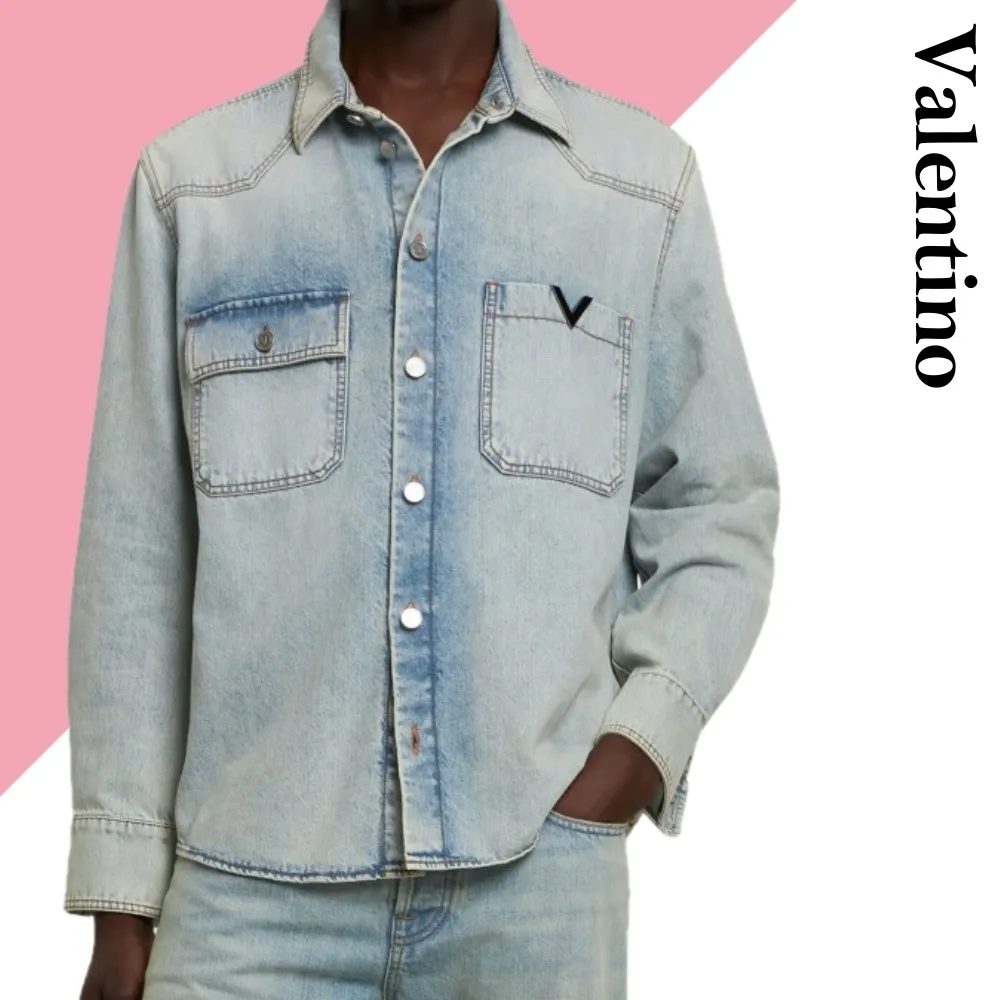 VALENTINO  |Long Sleeves Cotton Bridal Logo Luxury Outlet Shirts