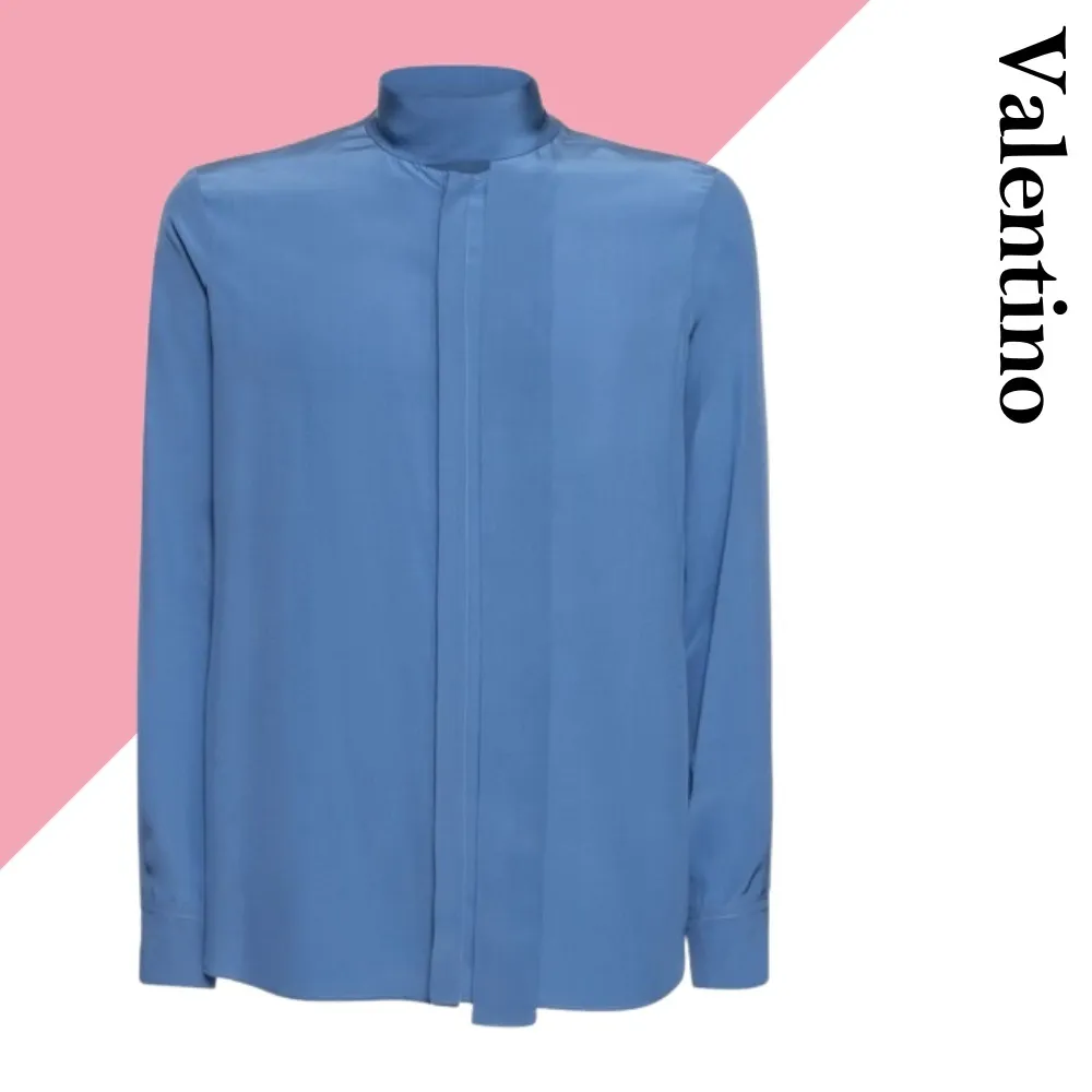 VALENTINO  |Silk Long Sleeves Plain Bridal Luxury Outlet Shirts