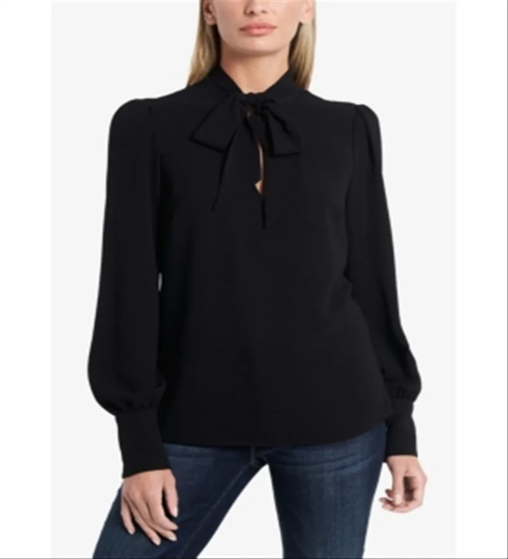 Vince Camuto Women's Long Sleeve Tie Neck Blouse Black Size X-Large