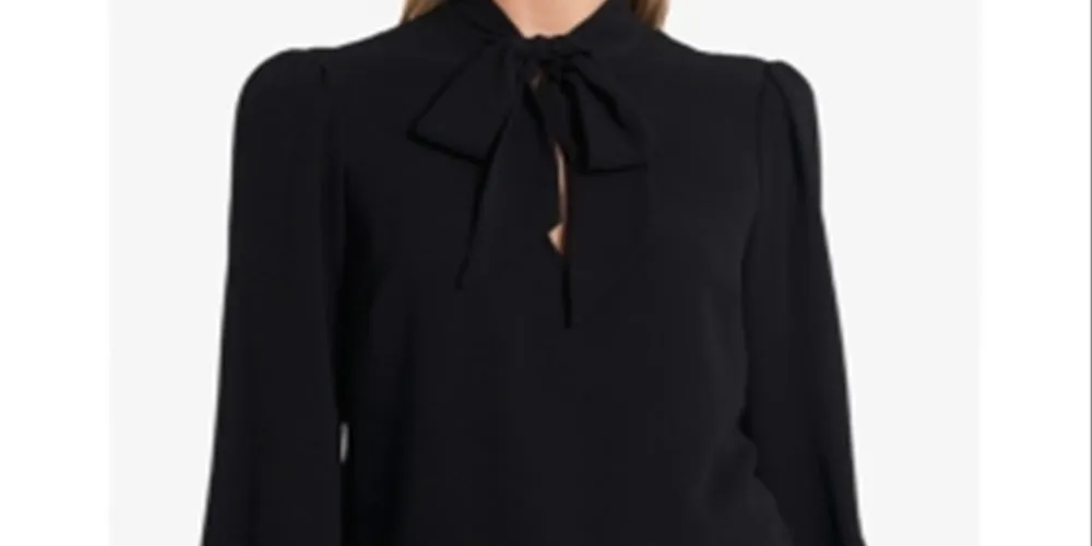 Vince Camuto Women's Long Sleeve Tie Neck Blouse Black Size X-Large