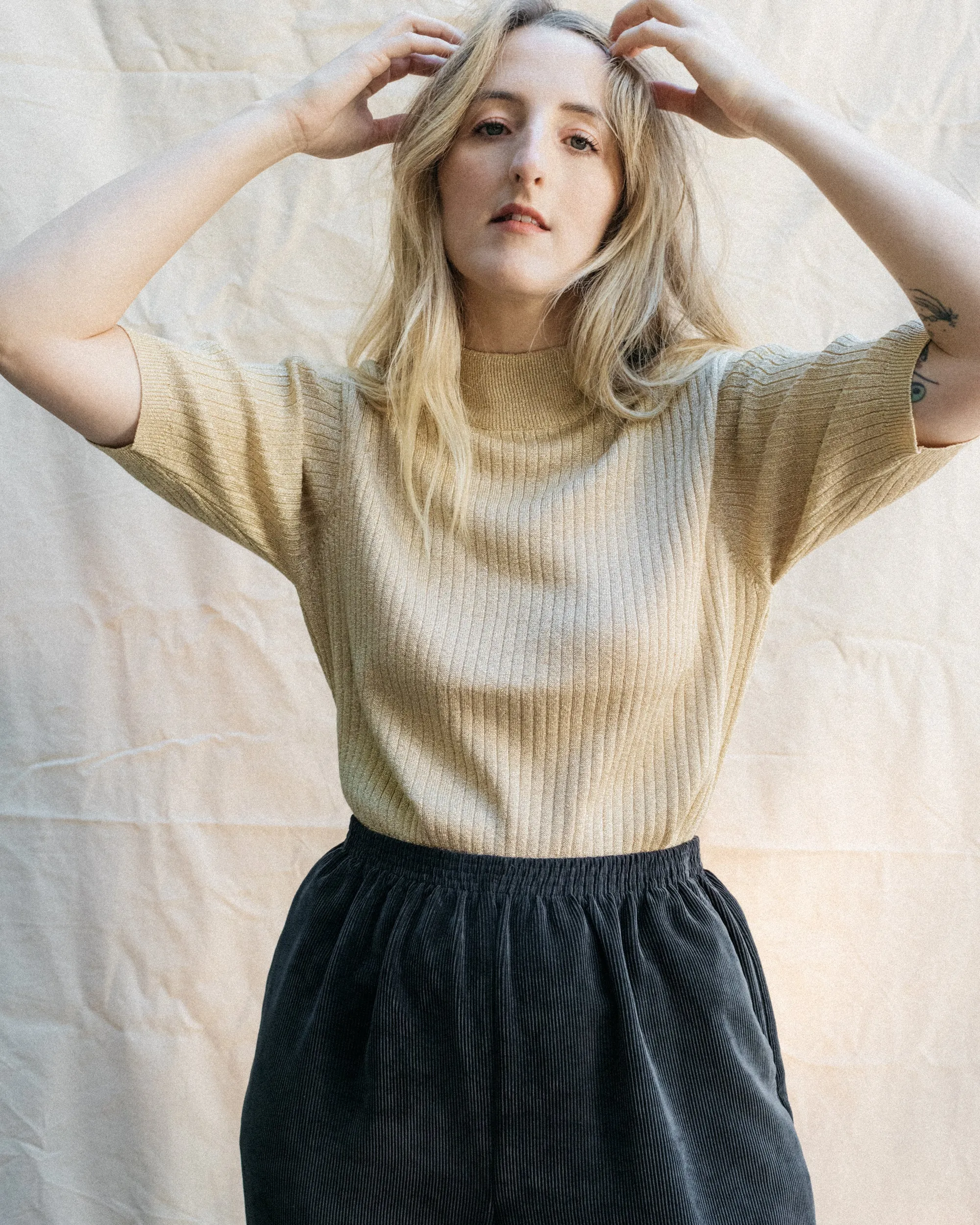 Vintage Gold Rib Knit Tee (S-L)