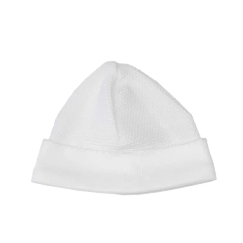 White Bubble Baby Hat - White Picot Trim