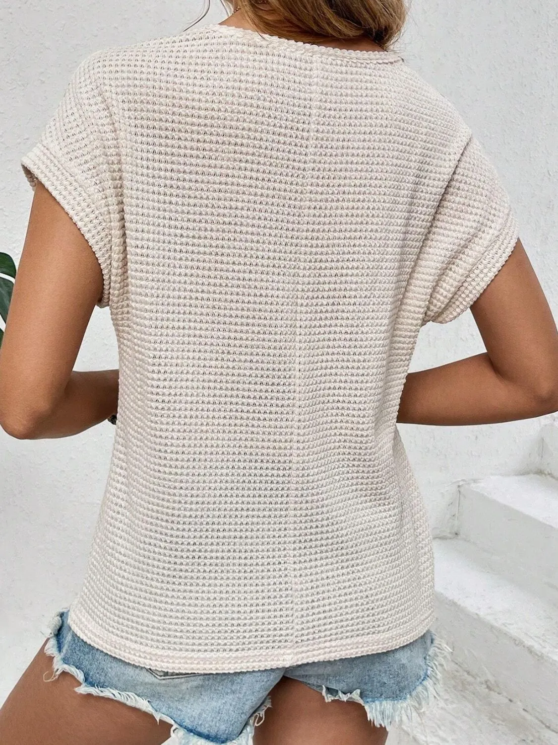 Wilson Waffle-Knit Round Neck Short Sleeve Top -Ships 7/28