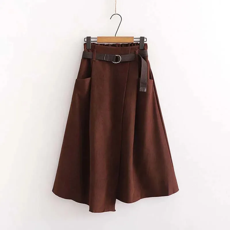 Women Casual Skirts Spring Autumn Solid High Waist Irregular Pockets Midi Skirts Fashion Simple Elegant Saia Faldas