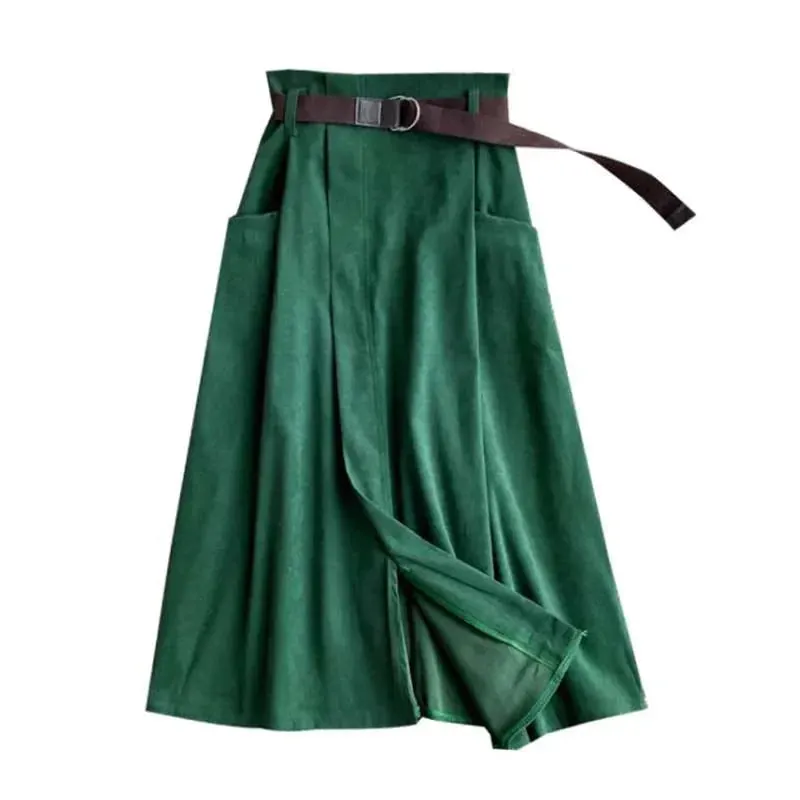 Women Casual Skirts Spring Autumn Solid High Waist Irregular Pockets Midi Skirts Fashion Simple Elegant Saia Faldas