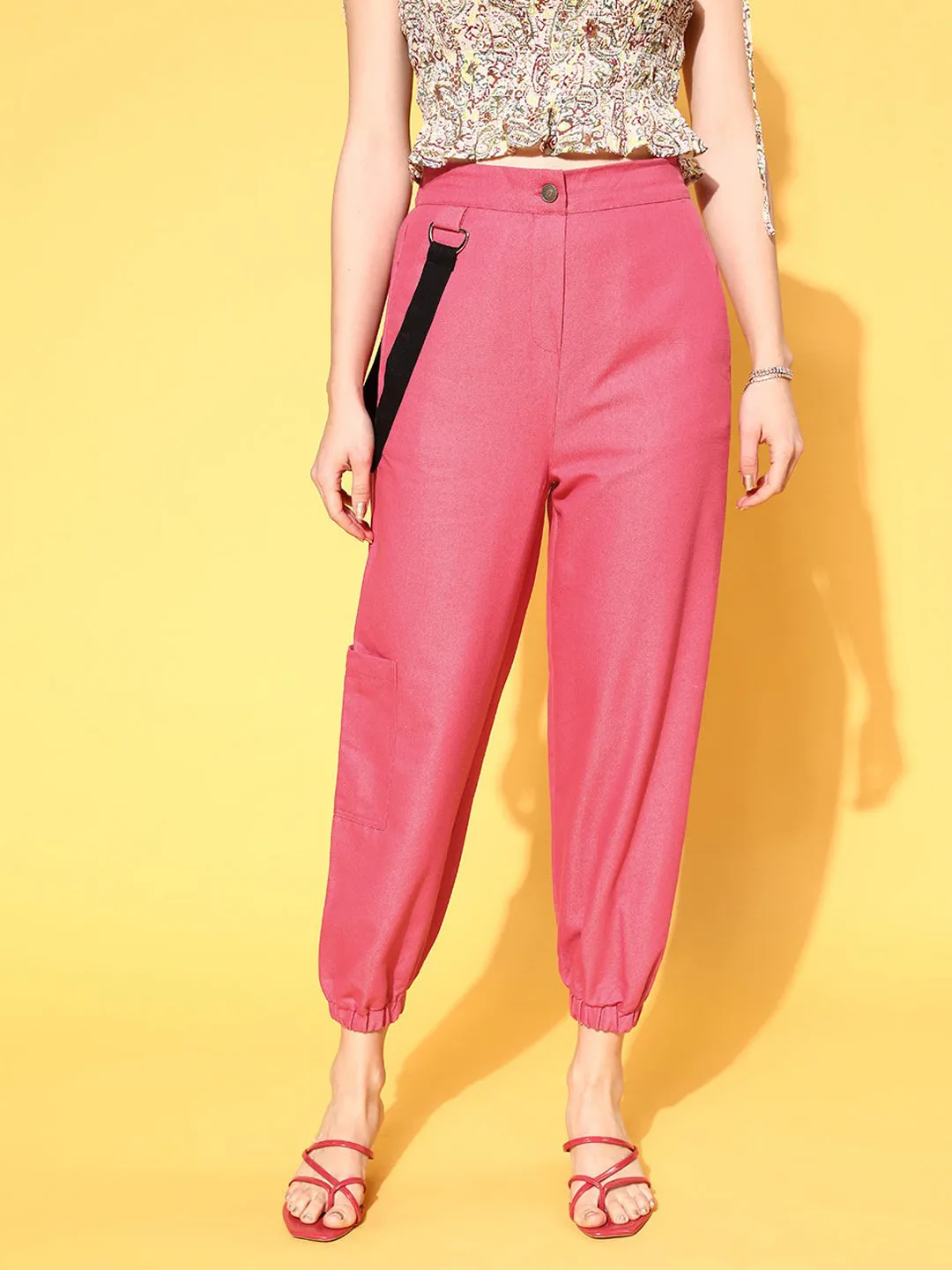 Women Fuchsia Hip-Hop Streetwear Cargo Pants