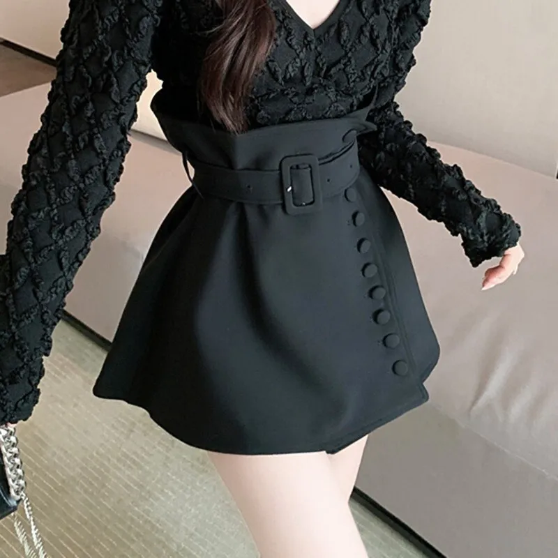 Women High Waist Mini Skirts Spring Korean Style Single-breasted All-match Ladies Elegant Short Skirt