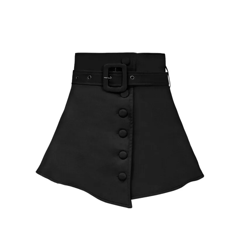 Women High Waist Mini Skirts Spring Korean Style Single-breasted All-match Ladies Elegant Short Skirt