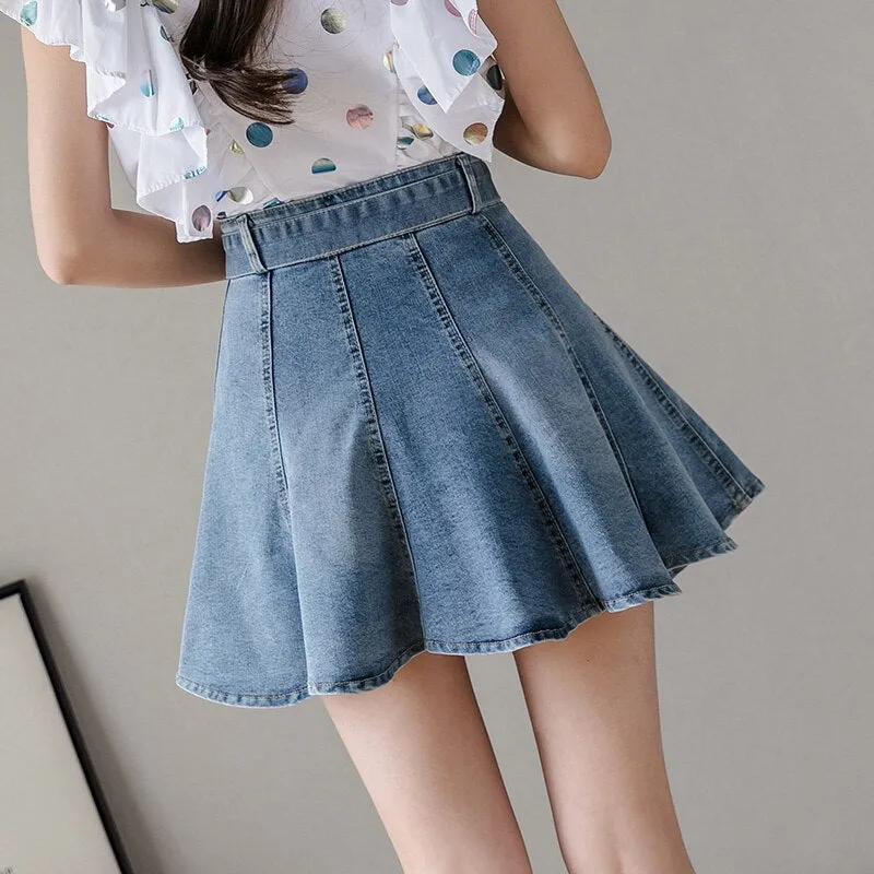 Women Summer Denim Shorts Mini Skirts With Belt Korean Preppy Style Short Jeans Skater Faldas Largas Mujer Modis Jupe