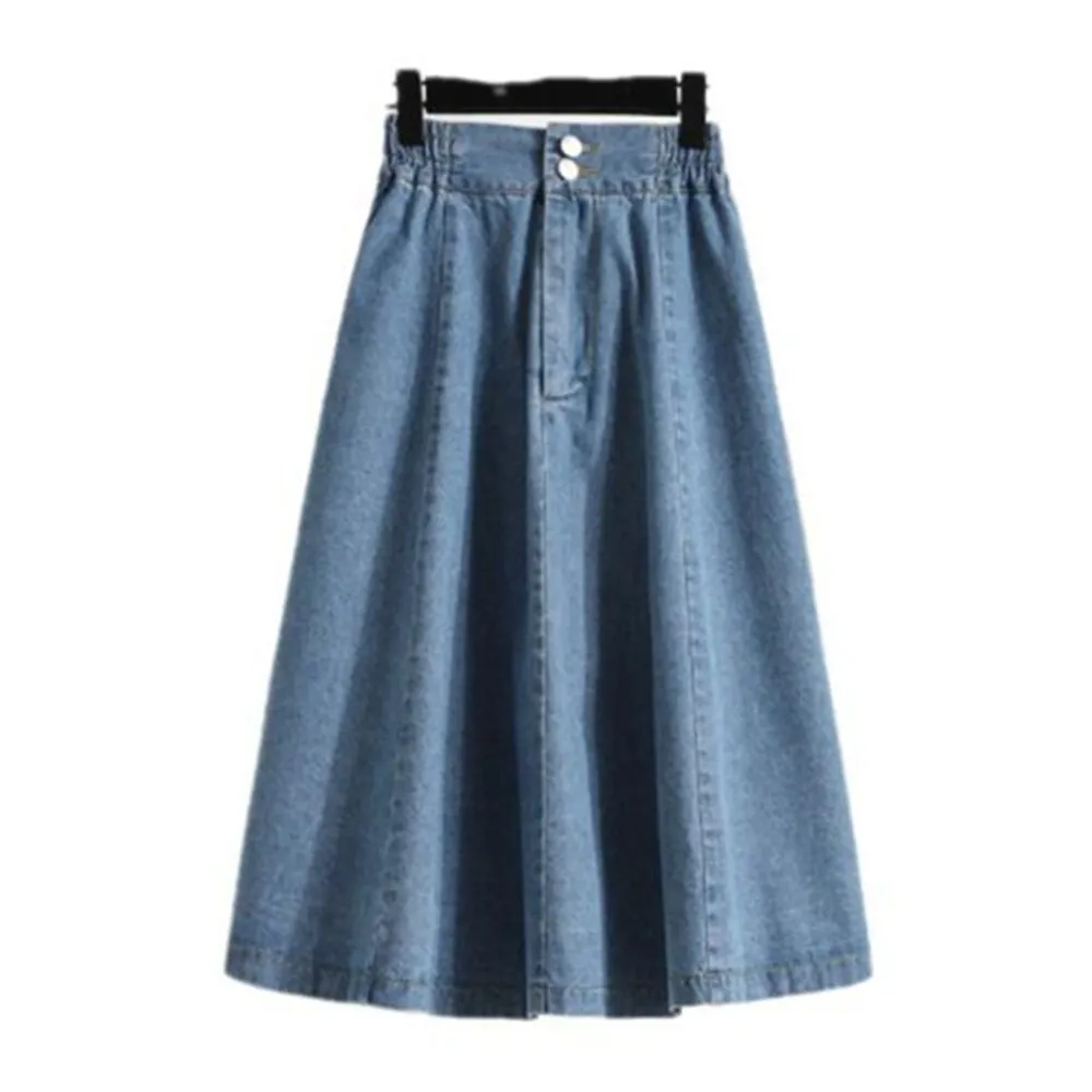 Women Summer Long Maxi Skirts Vintage Casual Loose Faldas High Waist Denim Jean Party Skirt