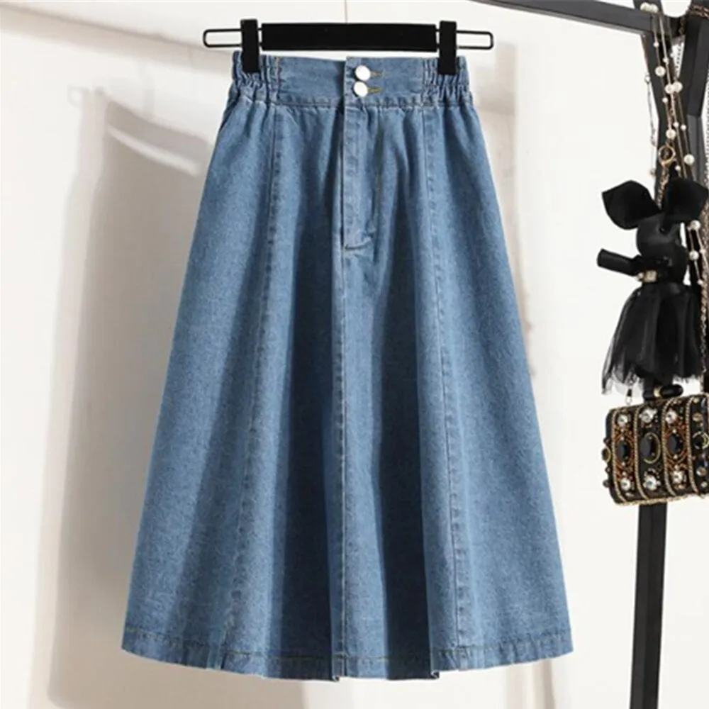 Women Summer Long Maxi Skirts Vintage Casual Loose Faldas High Waist Denim Jean Party Skirt