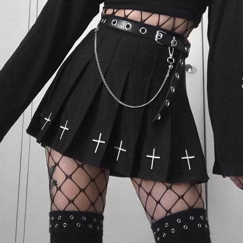 Women's Gothic Crosses Pleated Skirts