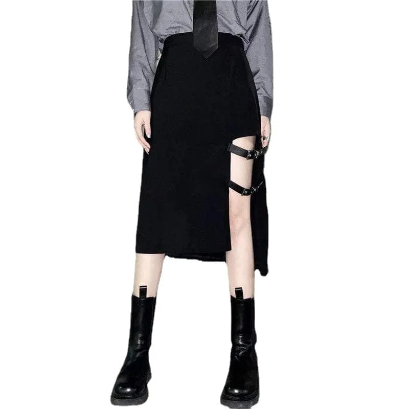 Women's Grunge Cutout Irregular Black Maxi Skirts