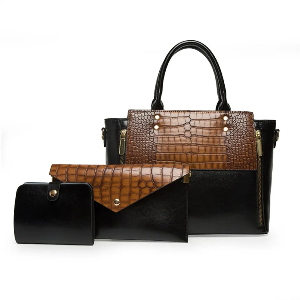 Women's Patent Leather Alligator Pattern Designer Shoulder Crossbody Bag