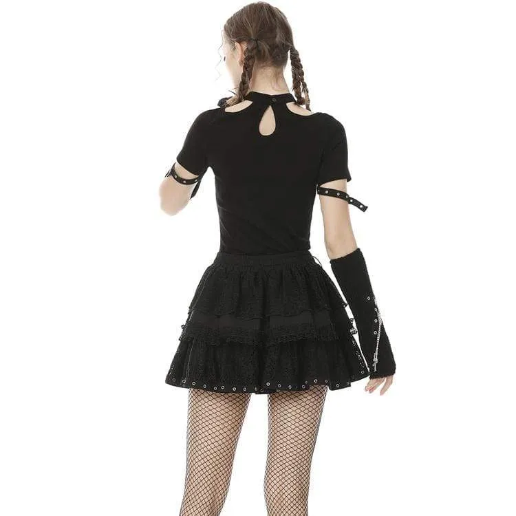 Women's Punk Front Zip Multi-layer Lace Mini Skirts