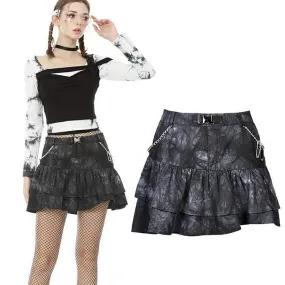 Women's Punk Tie-dye Double-layer Mini Skirts with Metal Chain