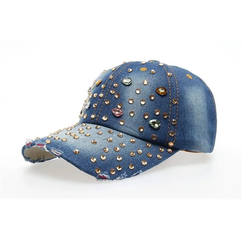 Women's Rhinestone Bling Beauty Snapback Denim Baseball Caps