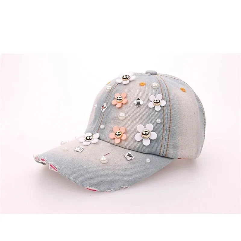 Women's Rhinestone Bling Beauty Snapback Denim Baseball Caps