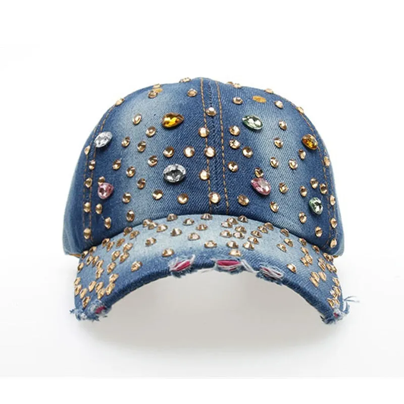 Women's Rhinestone Bling Beauty Snapback Denim Baseball Caps