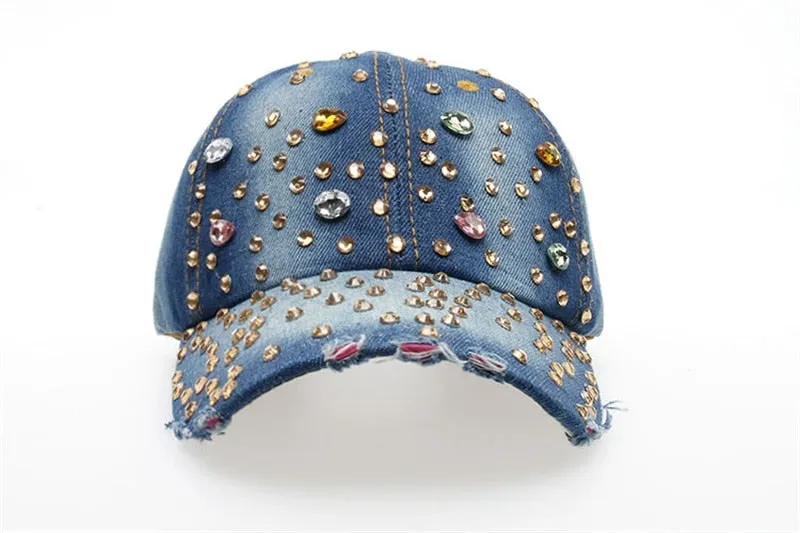 Women's Rhinestone Bling Beauty Snapback Denim Baseball Caps