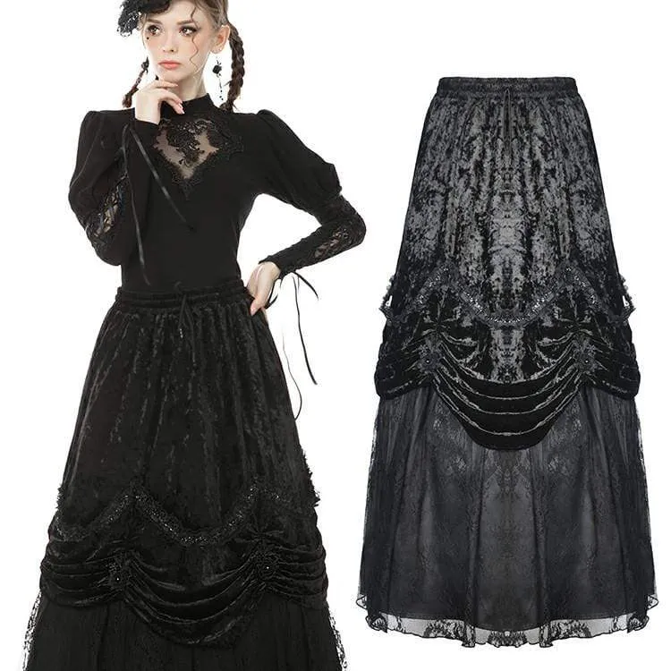 Women's Vintage Gothic Multi-layer Velet Maxi Skirts