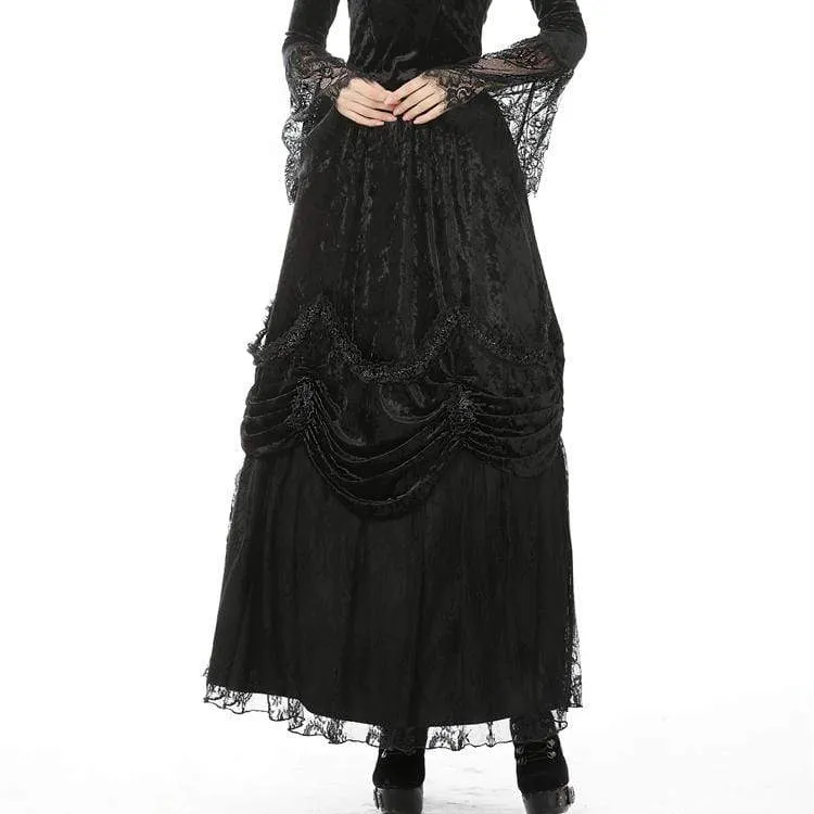 Women's Vintage Gothic Multi-layer Velet Maxi Skirts