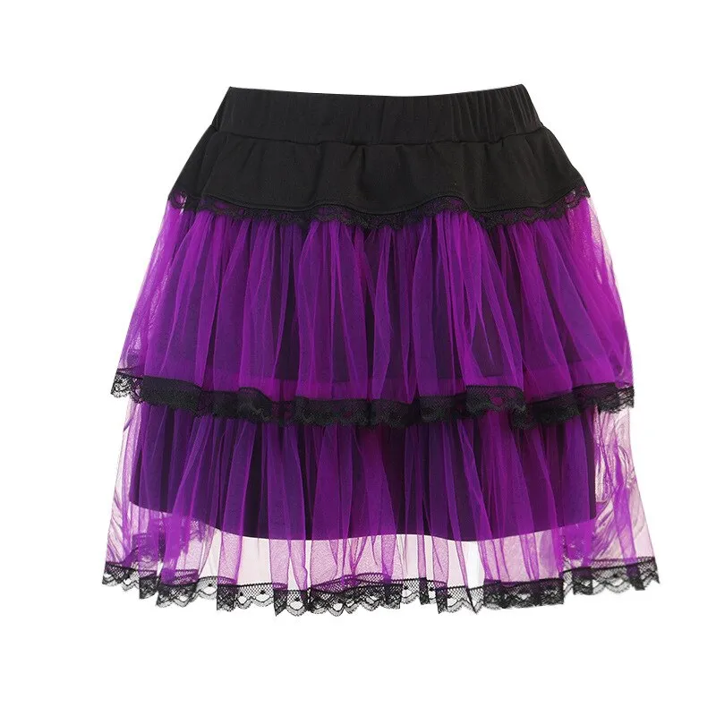 Y2k Mall Goth Punk Purple Mesh Mini Skirts Ruffle Cake Sexy Alt Clothes Hot E Gril High Waist Kawaii Pleated Skirt Streetwear