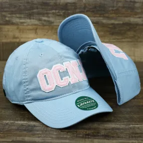 Youth Pink OCNJ Wordmark White Outline Dad Hat | Youth Light Blue Dad Hat