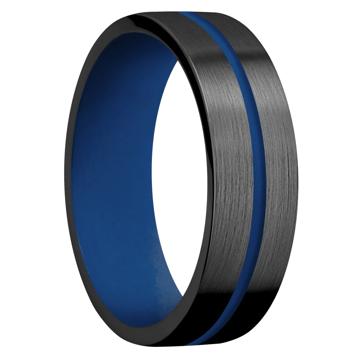 Zirconium with Satin Finish and Royal Blue Inlay and Royal Blue